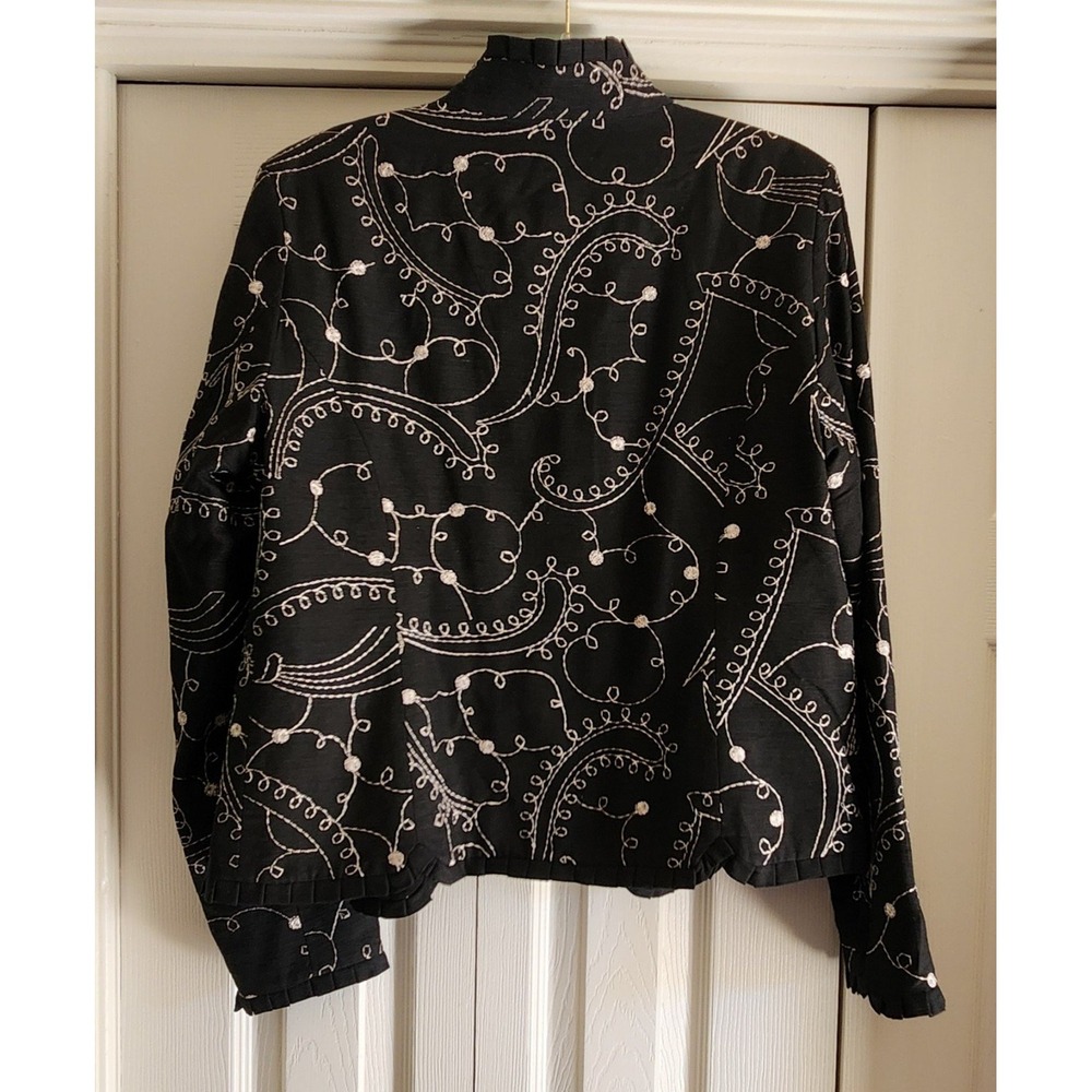 Silkland Embroidered Silk Bomber Style Jacket Ruffle 90s Artsy Boho Chic Large - Picture 5 of 9